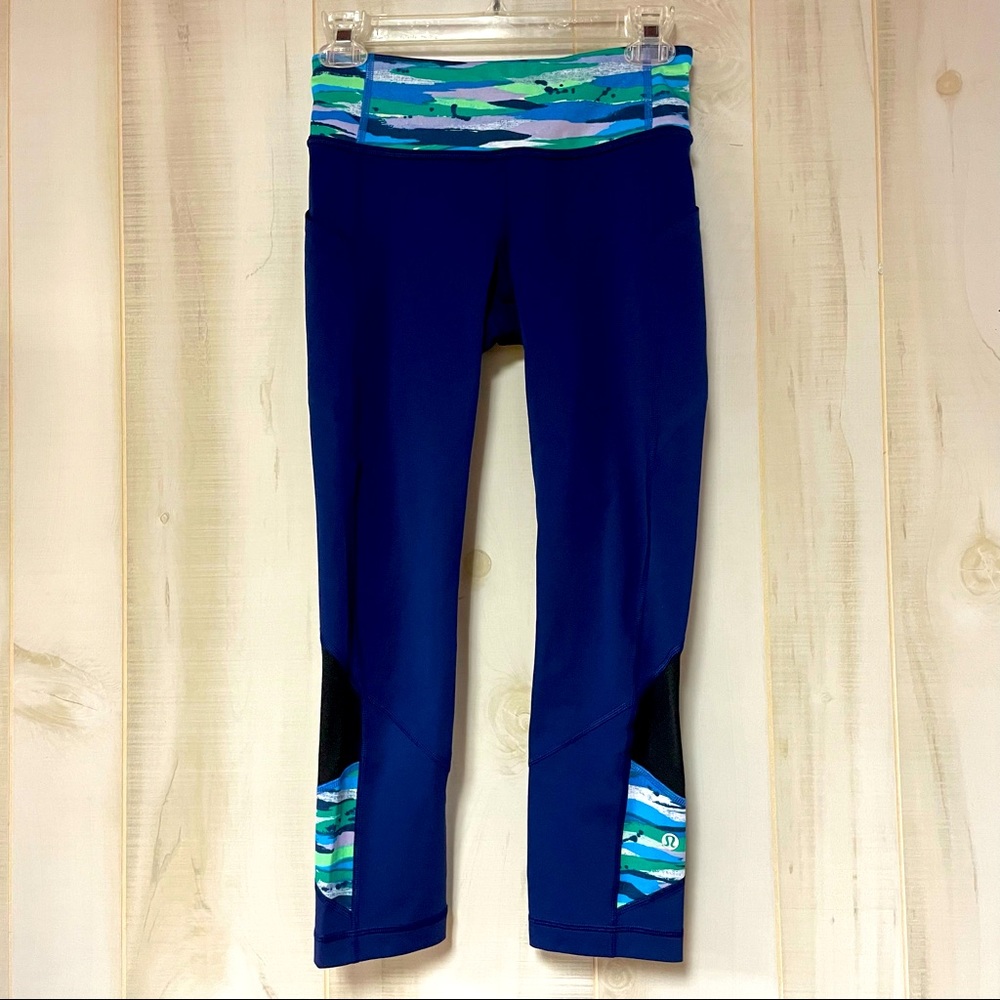 Lululemon Pace Rival Crop Hero Blue Green Leggings With Pockets Sz 4 - Picture 3 of 8